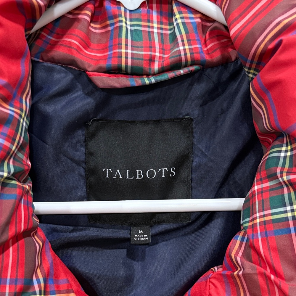 Talbots Red and Blue Plaid Puffer Vest